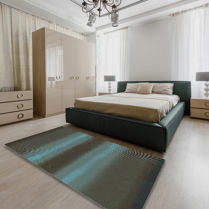 Patterned Dull-Sea Green Rug in a Bedroom, pat2956lblu