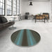 Round Patterned Dull-Sea Green Rug in a Office, pat2956lblu