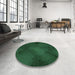 Round Patterned Dark Forest Green Rug in a Office, pat2957grn