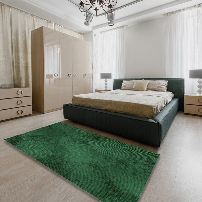 Patterned Dark Forest Green Rug in a Bedroom, pat2957grn