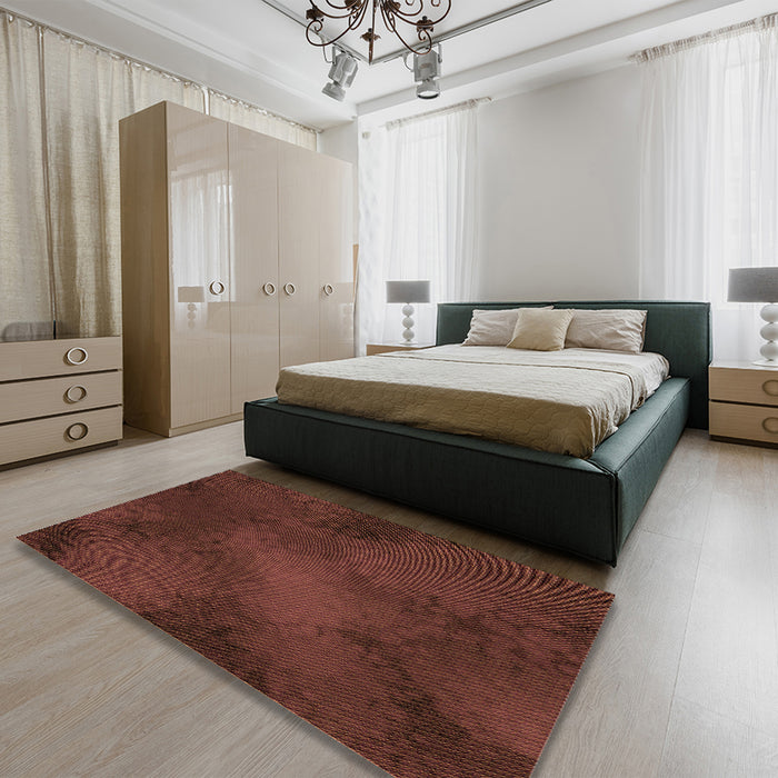 Patterned Mahogany Brown Rug in a Bedroom, pat2957org