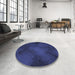 Round Machine Washable Transitional Denim Dark Blue Rug in a Office, wshpat2957