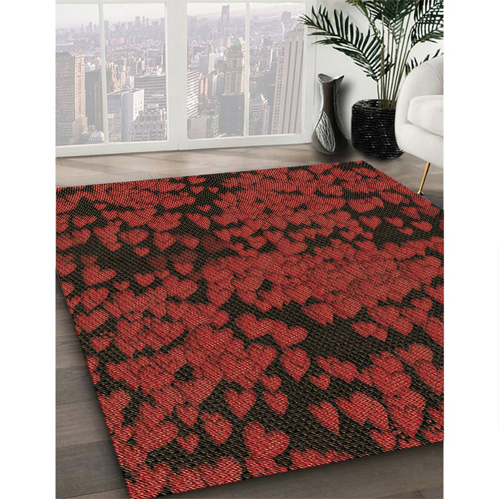 Machine Washable Transitional Saffron Red Rug in a Family Room, wshpat2958brn