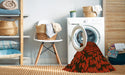 Machine Washable Transitional Saffron Red Rug in a Washing Machine, wshpat2958yw