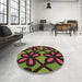 Round Patterned Dark Scarlet Red Rug in a Office, pat2959brn