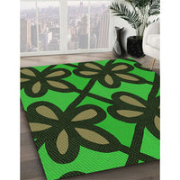 Patterned Dark Forest Green Rug, pat2959grn