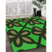 Patterned Dark Forest Green Rug in Family Room, pat2959grn