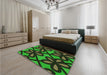 Patterned Dark Forest Green Rug in a Bedroom, pat2959grn