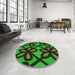 Round Patterned Dark Forest Green Rug in a Office, pat2959grn