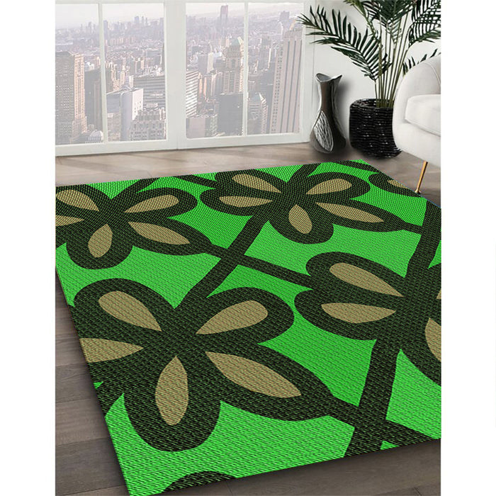 Machine Washable Transitional Dark Forest Green Rug in a Family Room, wshpat2959grn