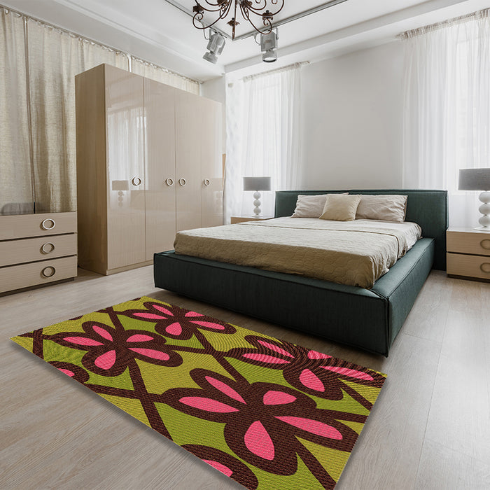 Patterned Deep Red Rug in a Bedroom, pat2959org