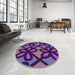 Round Patterned Indigo Purple Rug in a Office, pat2959pur