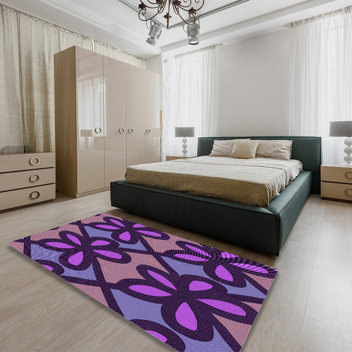 Patterned Indigo Purple Rug in a Bedroom, pat2959pur