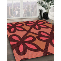 Patterned Maroon Red Rug, pat2959rd