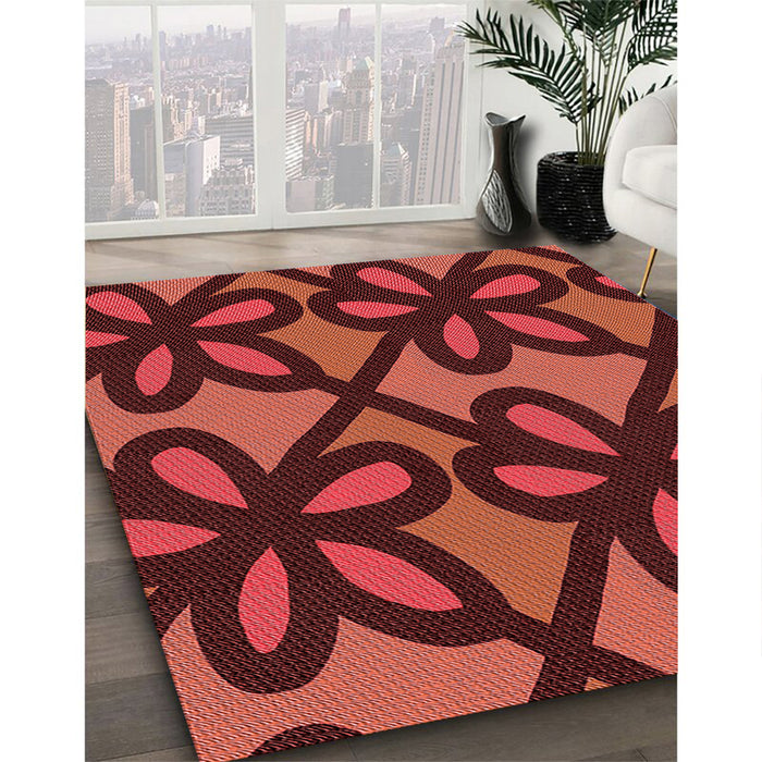 Patterned Maroon Red Rug in Family Room, pat2959rd