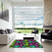 Square Machine Washable Transitional Dark Purple Rug in a Living Room, wshpat2959