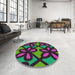 Round Patterned Dark Purple Modern Rug in a Office, pat2959