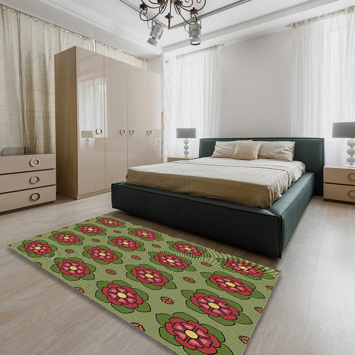 Patterned Red Brown Rug in a Bedroom, pat2960brn