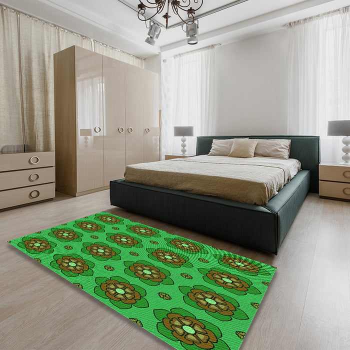 Patterned Lime Green Rug in a Bedroom, pat2960grn