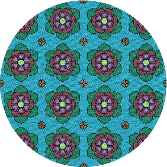 Square Patterned Dark Turquoise Green Rug, pat2960lblu