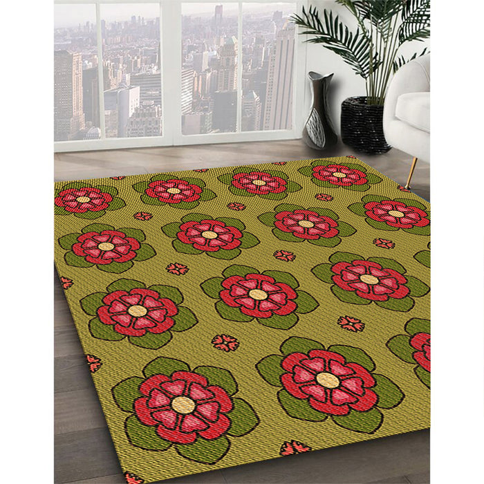 Patterned Saffron Red Rug in Family Room, pat2960org