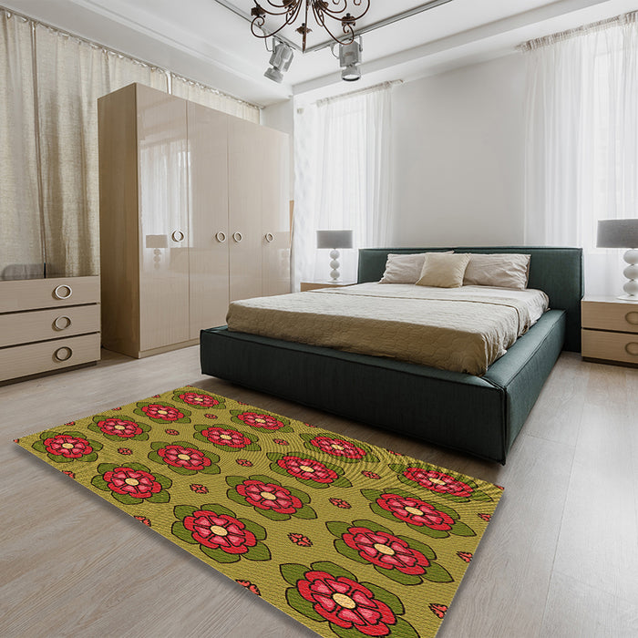 Patterned Saffron Red Rug in a Bedroom, pat2960org