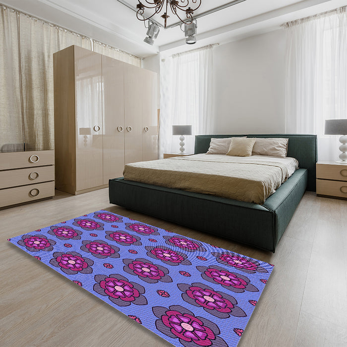 Patterned Dark Magenta Purple Rug in a Bedroom, pat2960pur