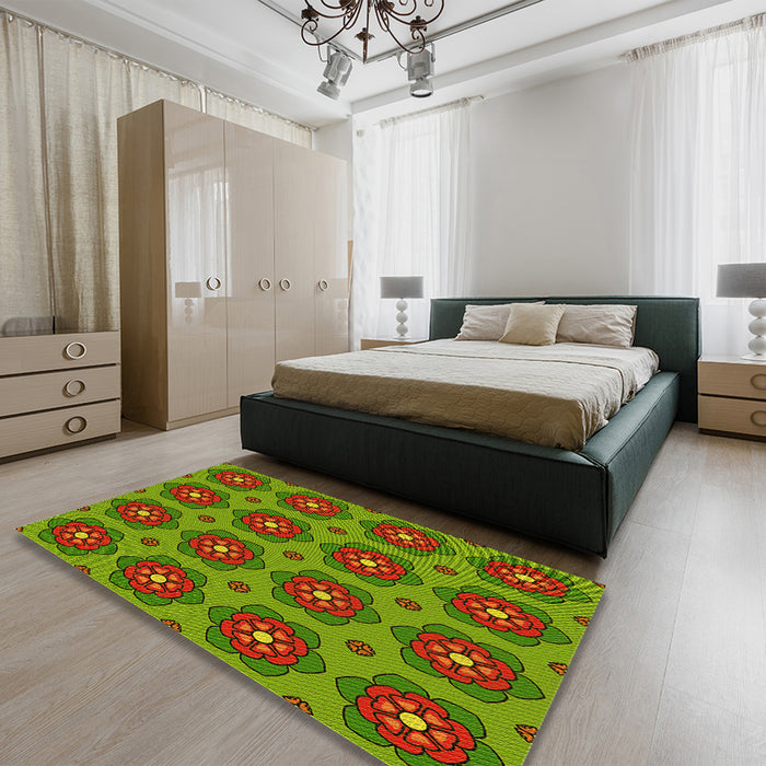 Patterned Dark Bronze Brown Rug in a Bedroom, pat2960yw