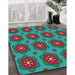 Patterned Spring Green Modern Rug in Family Room, pat2960