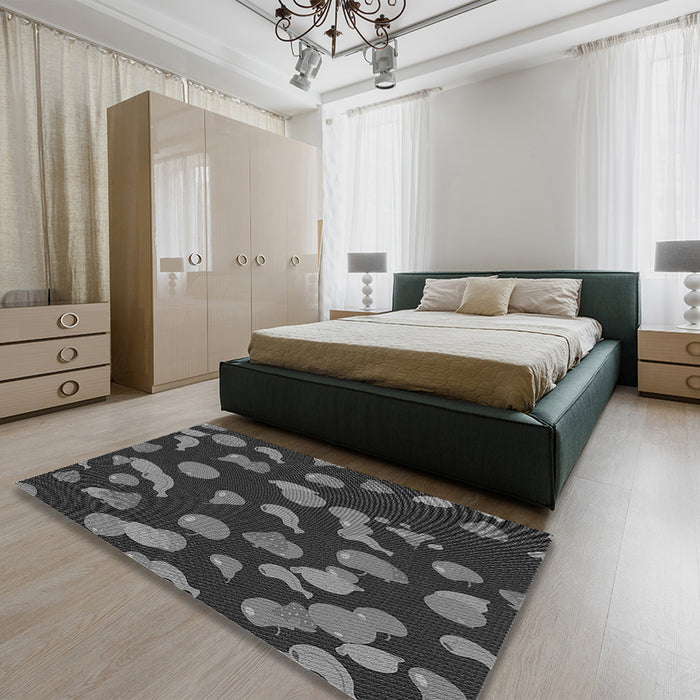 Patterned Charcoal Black Rug in a Bedroom, pat2961gry