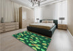 Patterned Dark Forest Green Rug in a Bedroom, pat2961lblu