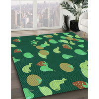 Patterned Dark Forest Green Rug, pat2961lblu