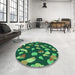 Round Patterned Dark Forest Green Rug in a Office, pat2961lblu