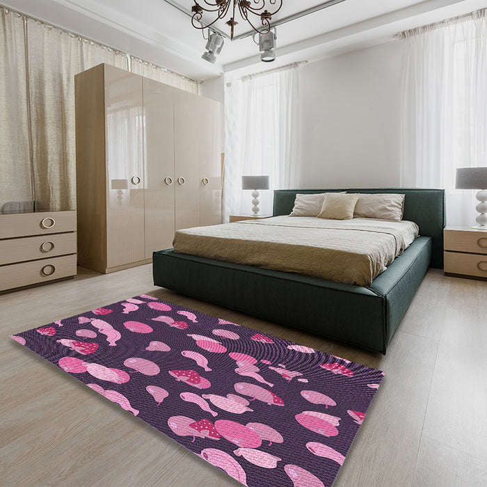 Round Machine Washable Transitional Orchid Purple Rug in a Office, wshpat2961pur
