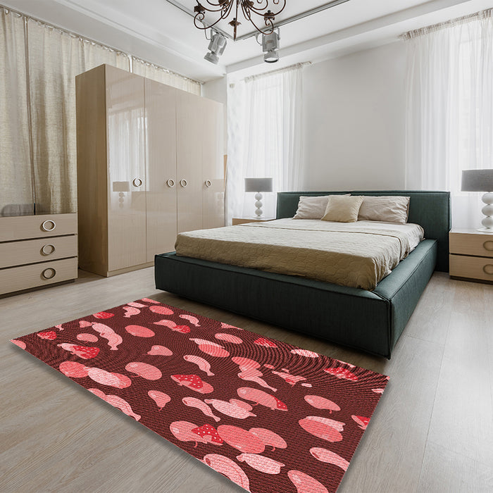 Patterned Saffron Red Rug in a Bedroom, pat2961rd