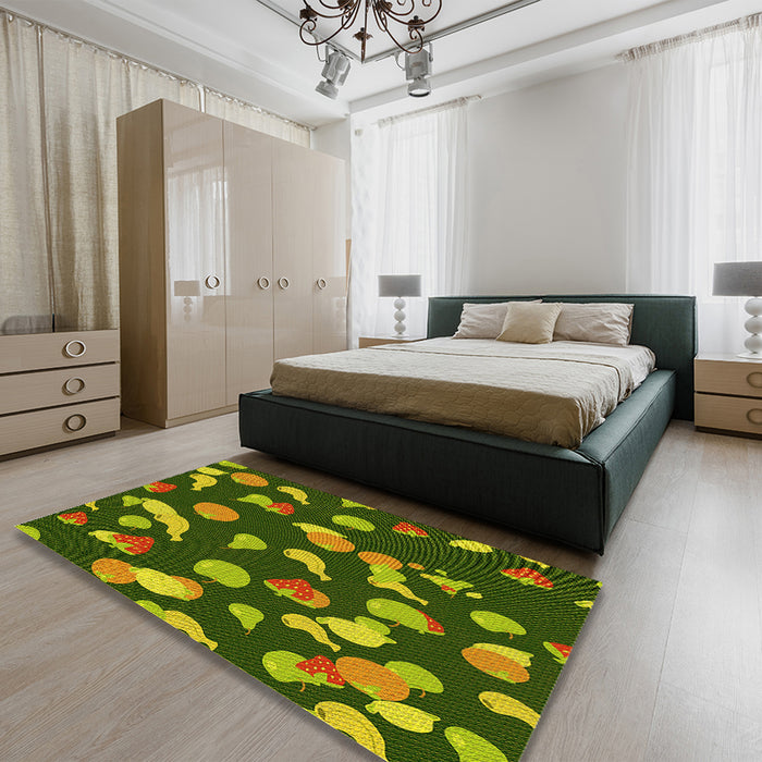Round Machine Washable Transitional Pistachio Green Rug in a Office, wshpat2961yw