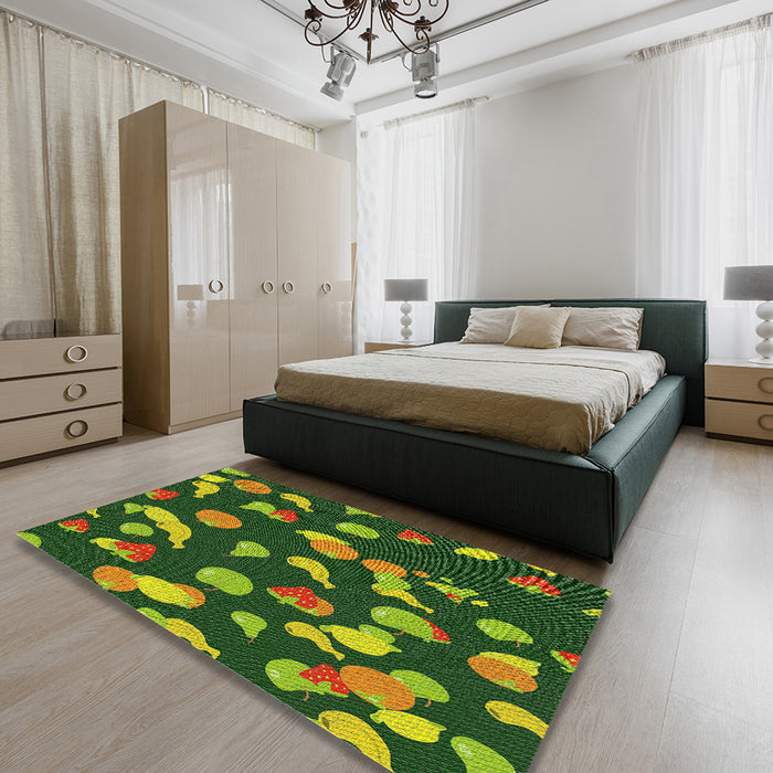 Patterned Green Novelty Rug in a Bedroom, pat2961