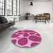 Round Patterned Raspberry Red Rug in a Office, pat2962pur