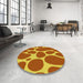 Round Patterned Red Rug in a Office, pat2962yw