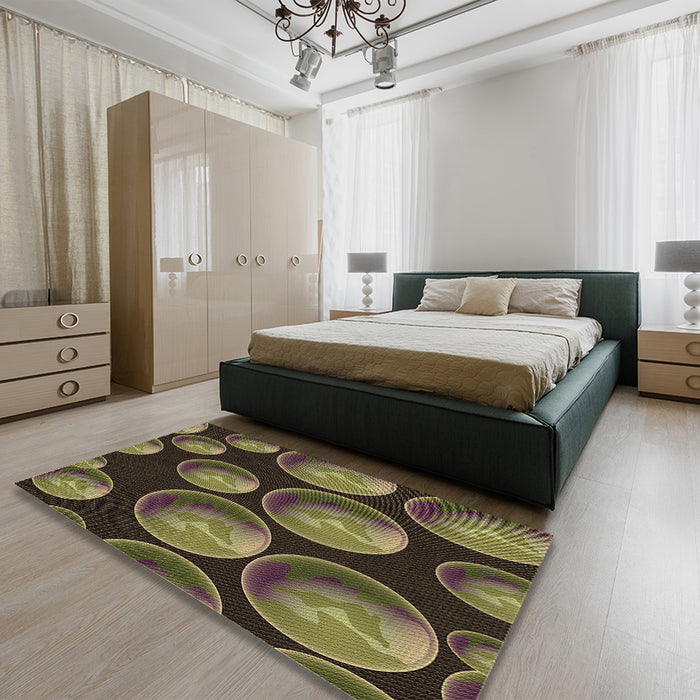 Round Machine Washable Transitional Chocolate Brown Rug in a Office, wshpat2963brn
