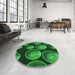 Round Patterned Deep Emerald Green Rug in a Office, pat2963grn