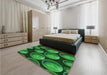 Patterned Deep Emerald Green Rug in a Bedroom, pat2963grn