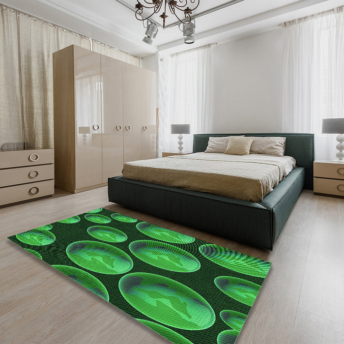 Patterned Deep Emerald Green Rug in a Bedroom, pat2963grn