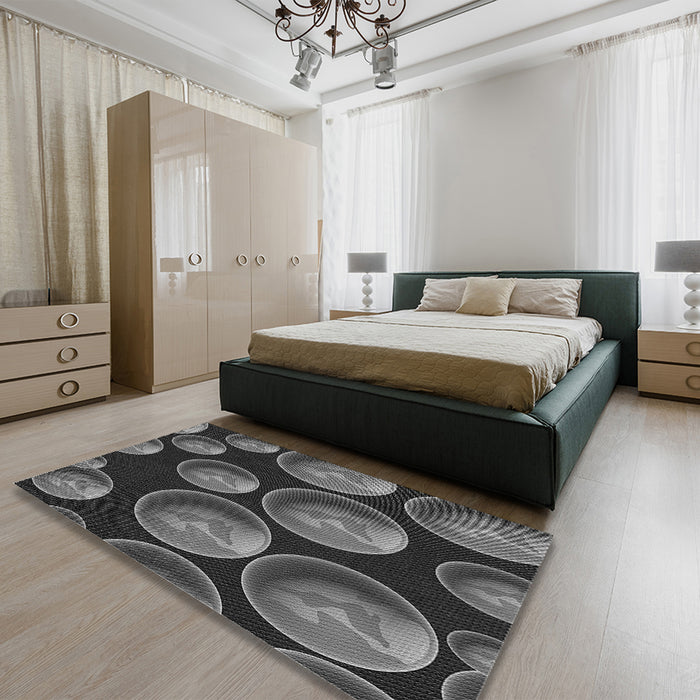 Patterned Charcoal Black Rug in a Bedroom, pat2963gry