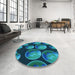 Round Patterned Dark Turquoise Green Rug in a Office, pat2963lblu