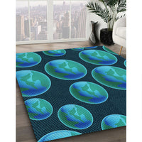 Patterned Dark Turquoise Green Rug, pat2963lblu