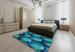 Patterned Dark Turquoise Green Rug in a Bedroom, pat2963lblu