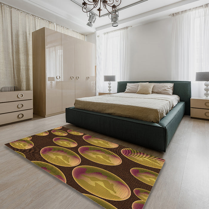 Round Machine Washable Transitional Night Red Rug in a Office, wshpat2963org