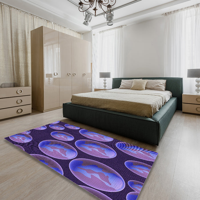Round Machine Washable Transitional Purple Rug in a Office, wshpat2963pur