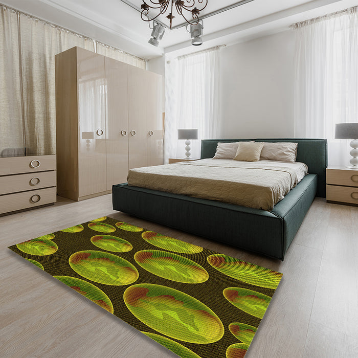 Round Machine Washable Transitional Pistachio Green Rug in a Office, wshpat2963yw
